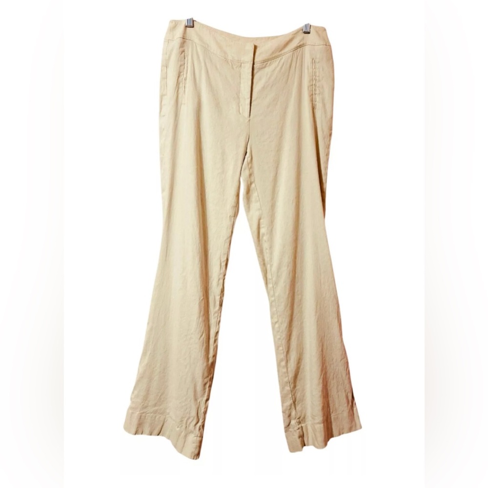 White House Black Market Womens Wide Leg Pants Linen Blend Tan Size 8R Coastal